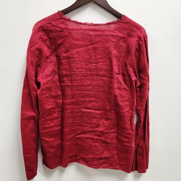 Max Studio Special Edition Long Sleeve Linen Top Size Large Red Distressed - Picture 3 of 13